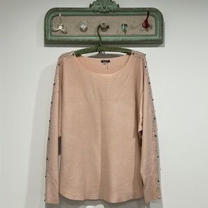 Vila Milano Pink Long sleeve wool blend sparkle embellished sleeve sweater large
